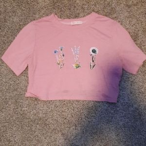 Pink crop top with flowers